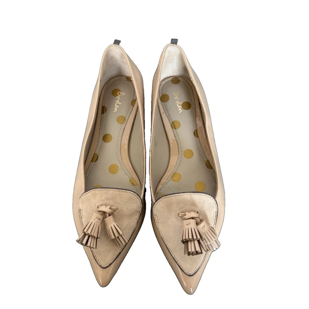 Boden Albertina Flats Patent Leather Tassel Pointed Toe Nude Beige Size 37